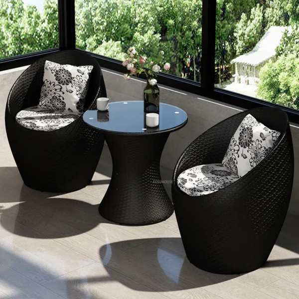 Nodic Balcony Table and Chair Combination Three-piece set Outdoor Balcony Patio Leisure Rattan single sofa Garden furniture set - Image 3