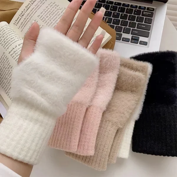 1 Pair Winter Women's Warm Gloves, Half Cut Open Finger Knitted Gloves, Cute and Versatile, Suitable For Outdoor Cycling