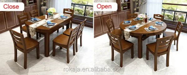 Economic Round Wooden Dining Tables Expandable Used Restaurant Dining Table And Chair Set - Image 6