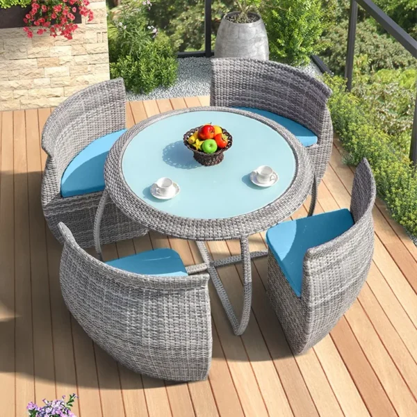 Outdoor Ratten Furniture Set Creative Modern Waterproof Combination Garden Balcony Small Space Round Table Flower Chairs Couch - Image 3