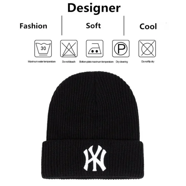 Unisex WY Letter Embroidery Beanies Autumn Winter Warm Hat Hip Caps for Women Men - Image 5