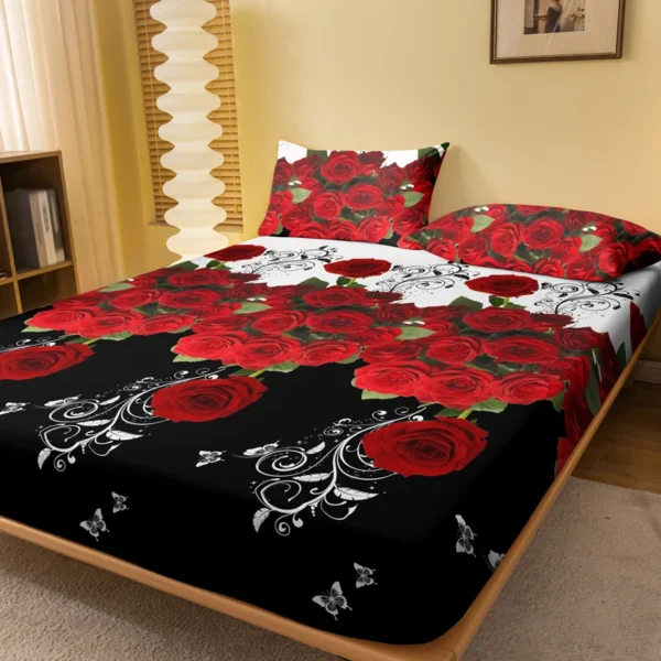 1 piece of delicate red rose patterned frosted bedsheet, bedroom printed bedspread, bedding (excluding pillowcases)