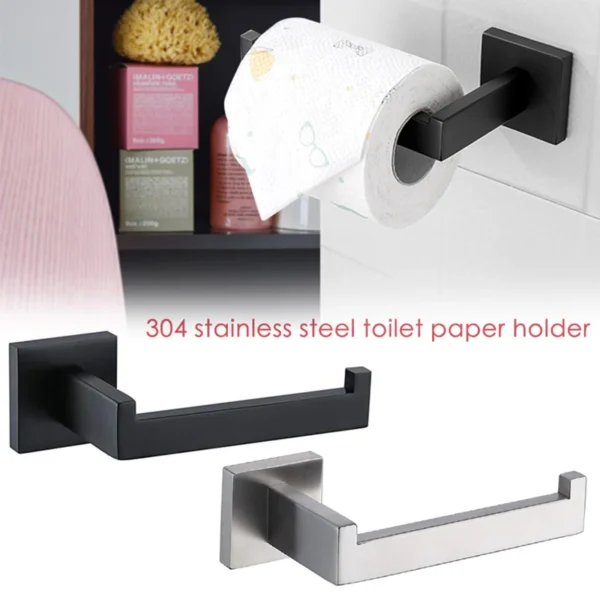 304 Stainless Steel Bathroom Accessories 1 Piece Matte Black Toilet Paper Holder Wall Mounted Tissue Roll Hanger bathroom - Image 2