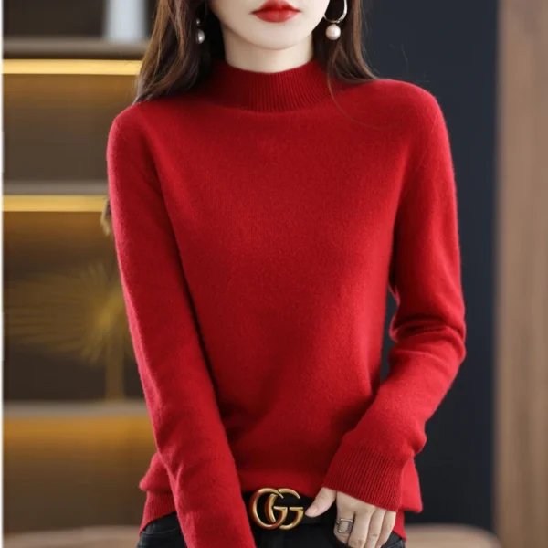 100% Pure Wool Half-neck Pullover In Autumn And Winter New Cashmere Sweater Women's Casual Knit Top Women's Coat 19 Colors - Image 5