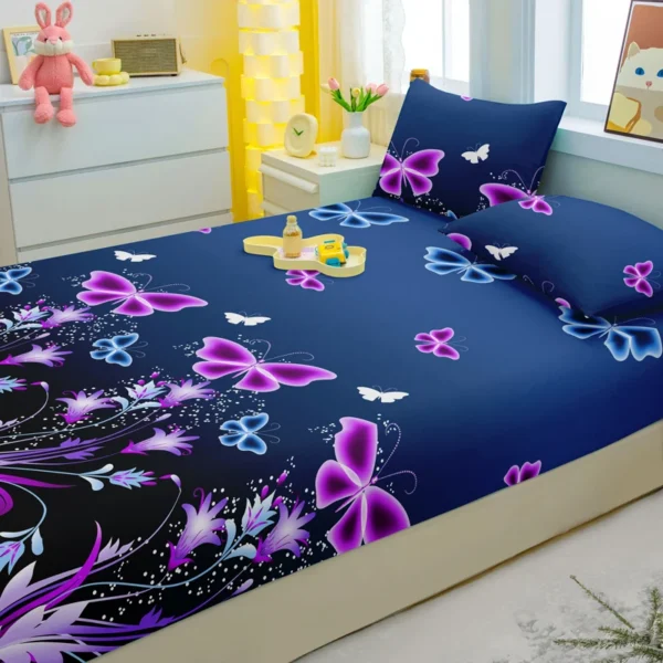 3-piece Simple modern butterfly pattern matte three piece fitted sheet set, bedroom printed bed cover set, bedding - Image 5