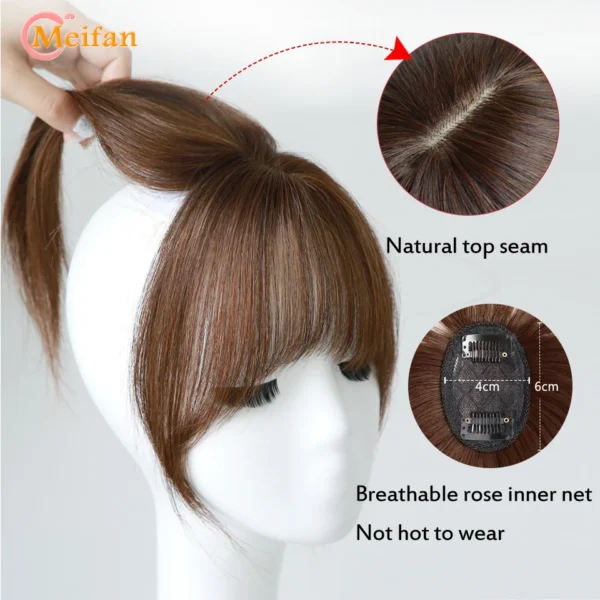 MEIFAN Synthetic Topper Hairpiece False Bang Clip-In Bangs Extension Natural Fake Fringe Invisible Clourse Hairpiece for Women - Image 6