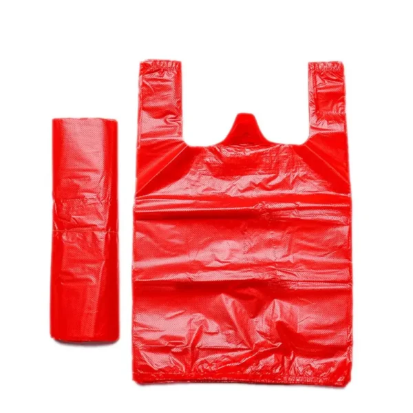 50Pcs Red Plastic Bag Supermarket Grocery Gift Shopping Bag Thicken with Handle Vest Bag Kitchen Storage Baskets