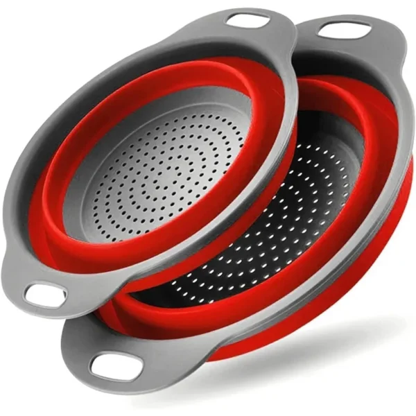 Filter Basket Collapsible Colander Silicone Kitchen Strainer for Draining Pasta Vegetable Fruit with Handles Dishwasher-Safe