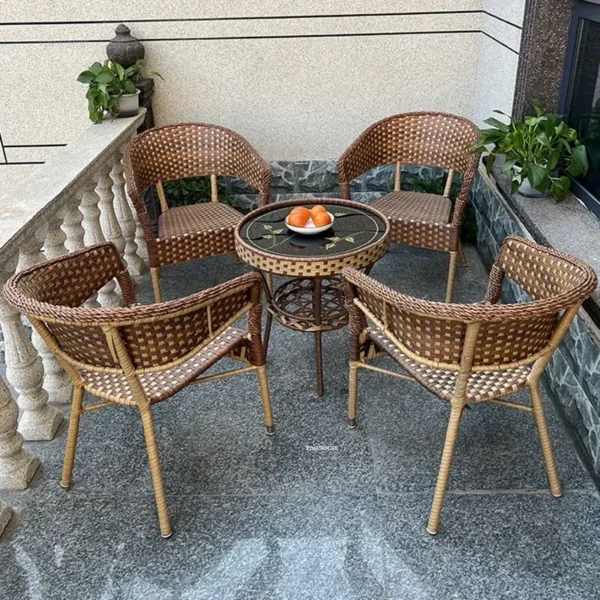 Outdoor Garden Furniture Sets Balcony Tea Table and Chair PE Rattan Chair Three-piece Set Courtyard Leisure Outdoor Furniture C - Image 2