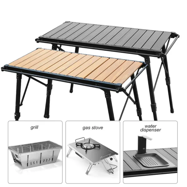 KRC CAMP Camping Folding IGT Table Set  Wood Table Lightweight Camp BBQ Grill Stove Table Outdoor Picnic Fishing Table IGT Set