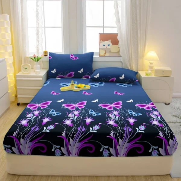 3-piece Simple modern butterfly pattern matte three piece fitted sheet set, bedroom printed bed cover set, bedding - Image 2