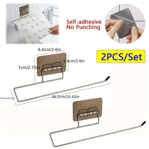 2pcs Kitchen Tissue Holder, Non Perforated Stainless Steel Toilet Paper Holder, Tissue Dispenser - Image 2