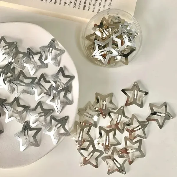 10/25/50/100/200pcs Sliver Y2K Star BB Hair Clips for Girl Metal Snap Hairpins Barrettes Women Filigree Styling Hair Accessorie - Image 2