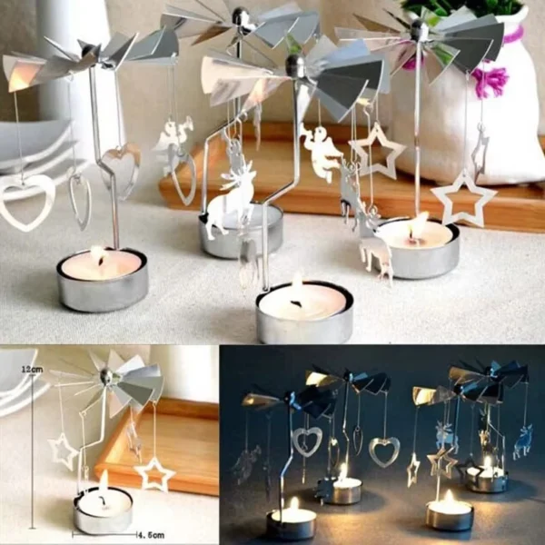 Silver Xmas Rotating Rotary Spinning Carrousel Tea Light Candle Holder Center Decor Newest - Image 3