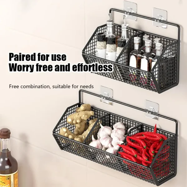 Wrought Iron Kitchen Ginger Garlic Separation Storage Baskets Cosmetic Punch-Free Drain Storage  Box Bathroom Rectangular Basket - Image 4