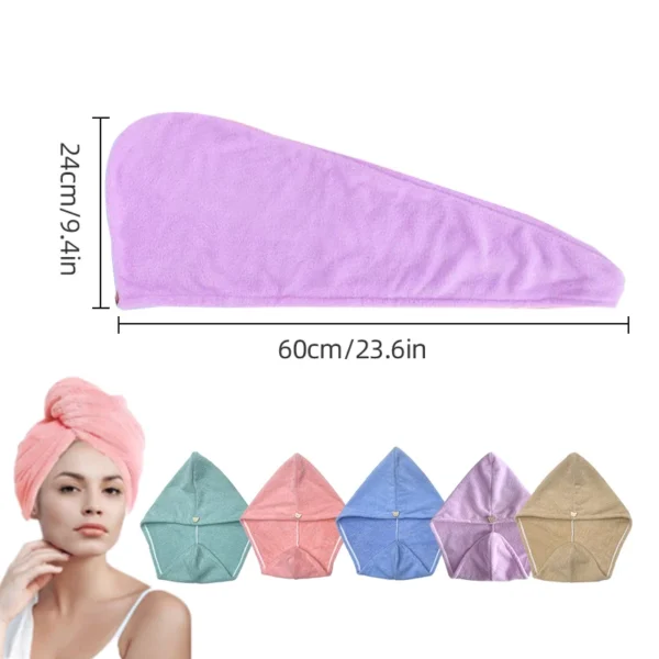 Microfiber Hair Towel Wrap for Women, Shower Spa Head Wrap Hair Drying Hat Turban Microfiber Terry Dry Absorbent Quick Dry Hair - Image 3