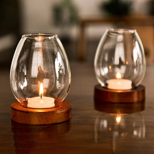 Transparent Glass Candle Holder Candlestick Retro Round Hollow Windproof Candle Holders Wedding Party Dining Table Decorations - Image 3