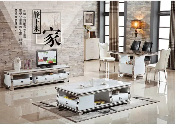 Linlamlim Stylish Living Room Furniture Set with Marble Stainless Steel Foldable TV Stand and Coffee Table TV Table Centro Table - Image 2