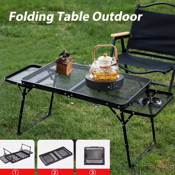 Camping Table Iron Mesh Folding Table Portable Outdoor Camping With Lifting Shelf Aluminium Alloy Dining Table