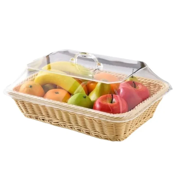 Wicker Bread Basket Serving Vegetable Bread Serving Lid Food Box Baskets With Acrylic Supplies Storage Kitchen Fruit Picnic O0T0 - Image 5