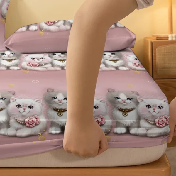 1 couple cute cat patterned frosted bedsheet, bedroom printed bedspread, bedding (excluding pillowcases) - Image 4