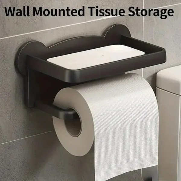 Punch Free Wall Mounted Tissue Storage Rack Paper Roll Shelf Holder Restroom Box Shelve Multi Functional Phone Placement Toilet - Image 2