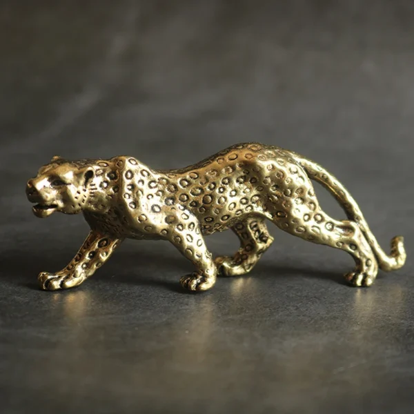 Brass Solid Vintage Cheetah Small Statue Desktop Ornaments Lucky Animal Leopard Figurines Miniatures Crafts Decoration - Image 3