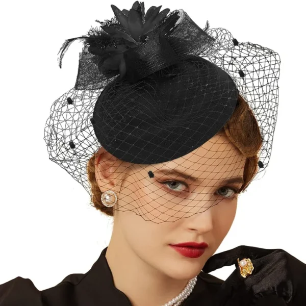 Fascinator Hats for Women 20s 50s Vintage Pillbox Hat Kentucky Derby Fascinators Flower Veil Hair Clip Wedding Tea Party Hat - Image 2