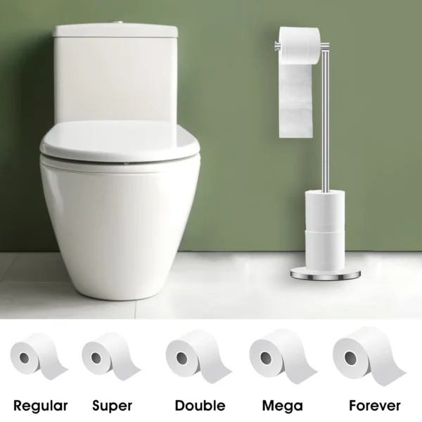 Freestanding Toilet Roll Holders Stainless Steel Toilet Paper Stand Anti-Rust Space Bathroom Tissue Rack Paper Dispenser Storage - Image 2