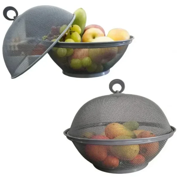 Large Capacity Mesh Fruit Basket with Lid Food Grade Prevent Fly Stainless Steel Kitchen Drain Basket Vegetables Fruit Holder - Image 5