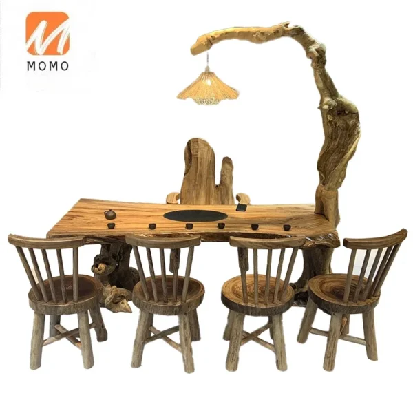 Large wooden table, one table, four chairs set, furniture, solid wood, including tree - Image 6