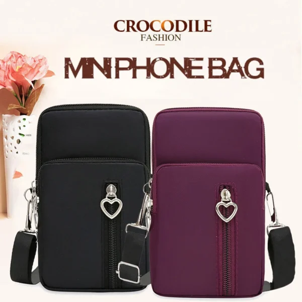 Waterproof Mobile Phone Bag Women's Mini Oxford Crossbody Bag Daily Multi-layer Zipper Purse Casual Outdoor Travel Nylon Bag