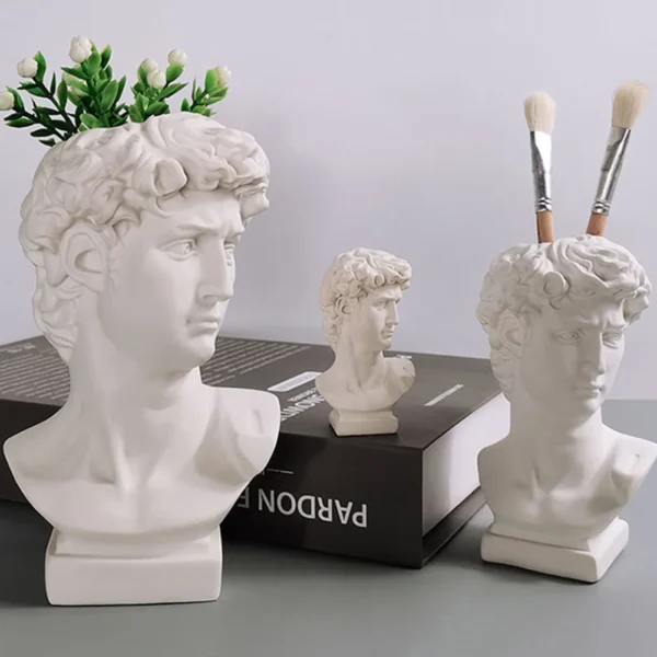 Creative Art Flower Pot Makeup Brush Storage Pen Holder David Statue Resin Medici Vase Desktop Organizer Home Decor Ornaments - Image 3