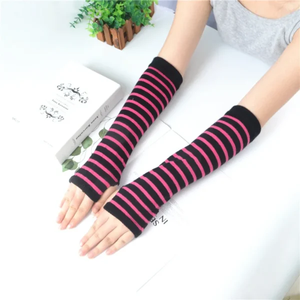 Winter Warm Long Sleeves Gloves for Man Women Fingerless Stripe Hip-Hop Knitted Elbow Mittens Elastic Outdoor Warmer Arm - Image 4