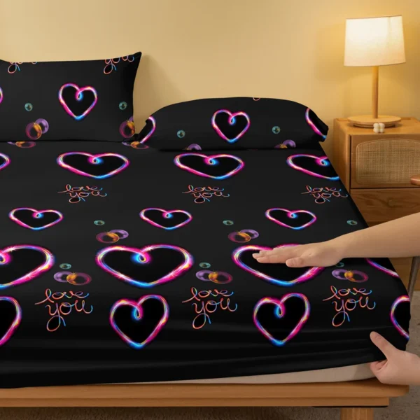 1 Piece of Heart Flashing Emotion Pattern Frosted Bedsheet, Bedroom Printed Bedspread, Bedding (Excluding Pillowcases) - Image 3