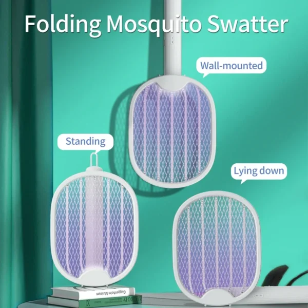 Foldable Electric Mosquito Swatter USB Rechargeable Fly Trap Killer Mosquito Racket Insect Killer with UV Light Bug Zapper 3500V - Image 2