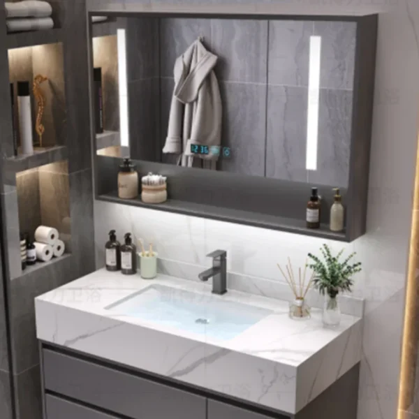 Luxury Full Sets Cabinets Water Proof Countertop Faucets Mirror Bathroom Cabinets Vanity Sets Sink Armadi Auxiliary Furniture