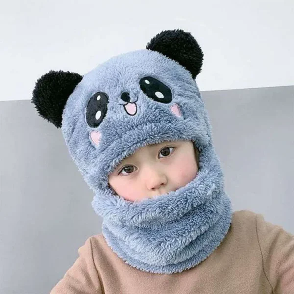 Fashionable Autumn and Winter Cute Childrens Cartoon Scarf Hat Two Piece Set Double Layer Wool Warm Boys and Girls Hat - Image 4