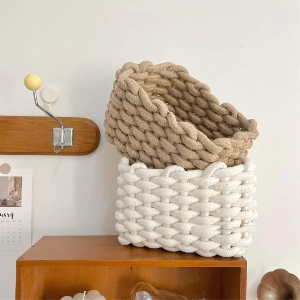 Handmade Cotton Organizer Basket Eco-Friendly Material Closet Rack Baskets for Home Bathroom Accessories - Image 3