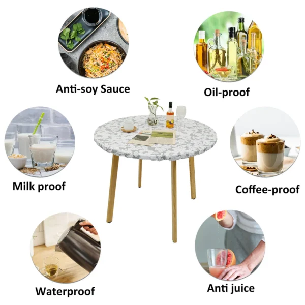 Round Tablecloth PVC Waterproof Oil-Proof Elastic Edged Party Wedding Table Cloth Home Decor Kitchen Table Protection Cover - Image 6