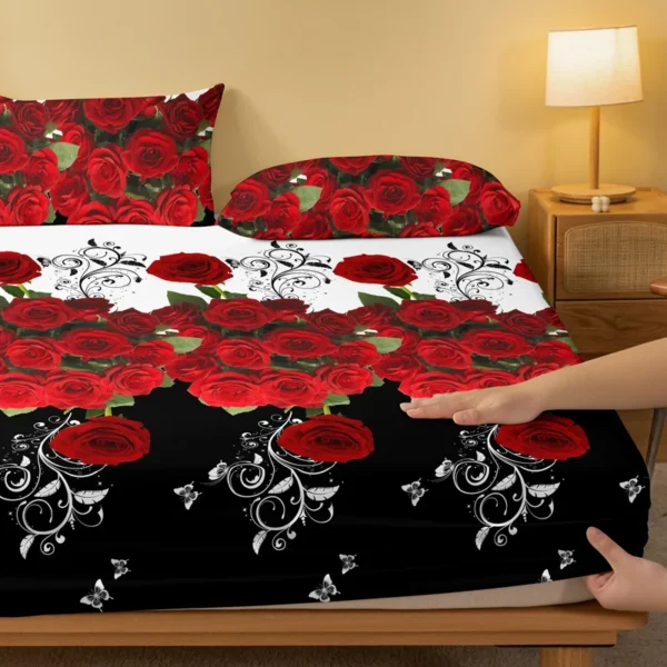 1 piece of delicate red rose patterned frosted bedsheet, bedroom printed bedspread, bedding (excluding pillowcases) - Image 3