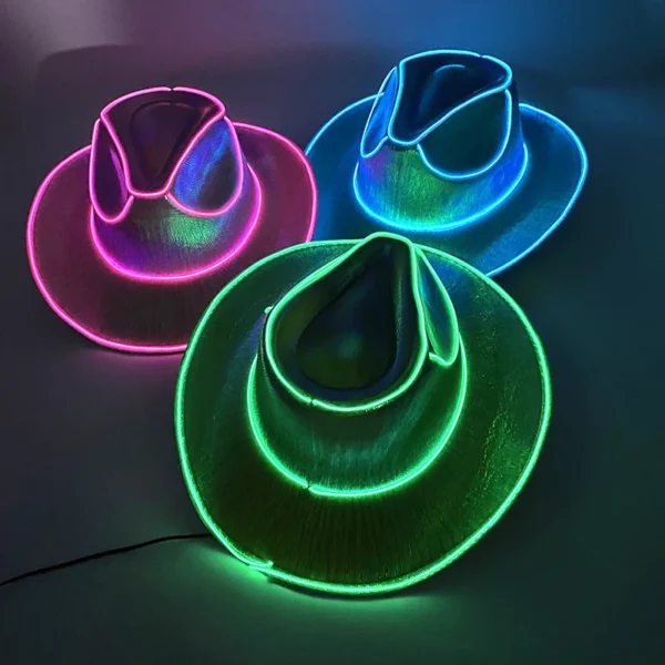 Hot Sale EL Wire Summer LED Light Up Masquerade Hat Luminous Neon Cowboy Hat Beach Club Props Glowing Bride Cowgirl Hat Supplies - Image 3