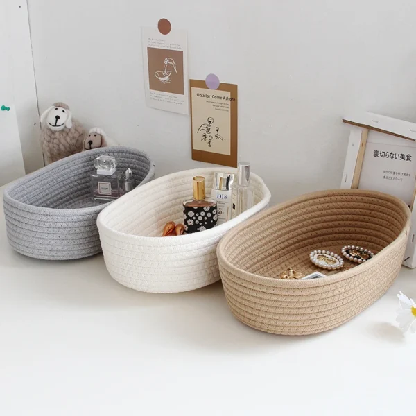 Desktop Sundries Basket Storage Box Hand Woven Basket Kids Toys Organizer Office Stationery Cosmetics Snack Pouch Accessories - Image 4