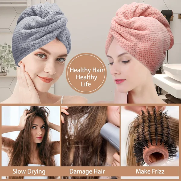 Solid Color Hair Towel Textured Dry Hair Cap 9.8 "X 25.5" Absorbent Hair Towel Wrap for Button-down Women - Image 6