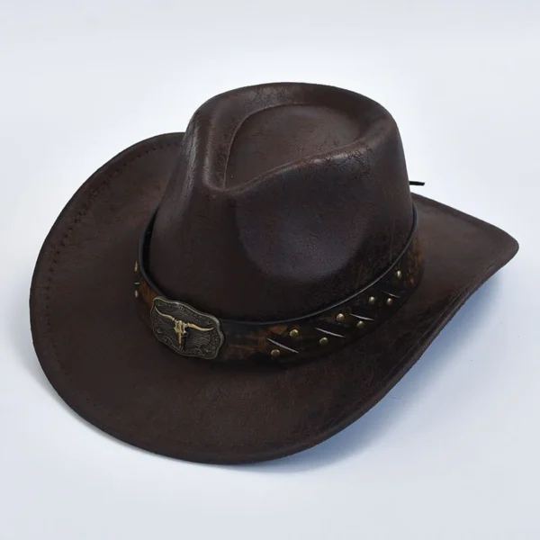 Men Women Western Cowboy Hats Faux Leather Vintage Gentleman Cowgirl Jazz Hats Sombrero Hombre - Image 2