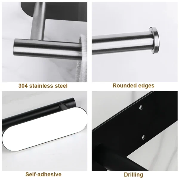 Stainless Steel Paper Towel Holder Under Cabinet Adhesive Toilet Roll Paper Holder Lengthen Tissue Hanger For Kitchen Bathroom - Image 5