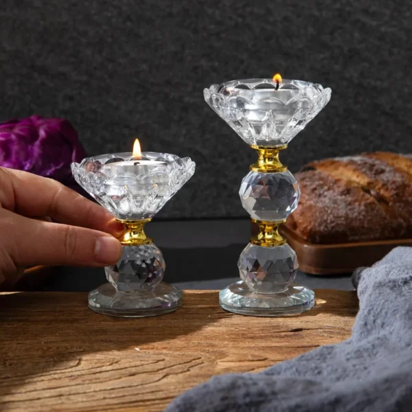 1 Pc Creative Transparent Diamond Crystal Glass Candle Holder Home Bedroom Living Room Dining Table Ambience Making Decoration - Image 4