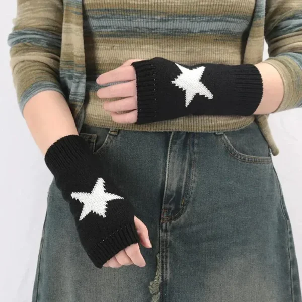 Y2K Black Gothic Women Knitted Warm Half Gloves Autumn Winter Fingerless Gloves Lolita Girls White Lolita Accessories Mittens