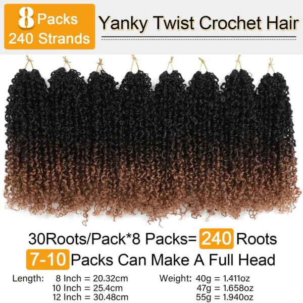 12Inch Black Pre-looped Yanky Twists Crochet Braids Ombre Brown Bohemian Spring Twists Hair with Curls Synthetic Extensions - Image 2