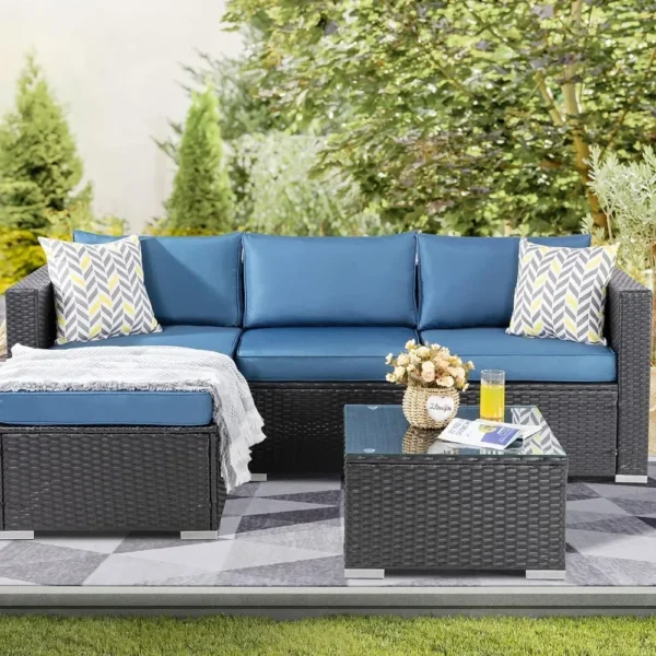 Furniture Sets, All-Weather Rattan Outdoor Sectional Sofa with Tea Table and Cushions Upgrade Wicker Patio - Image 2